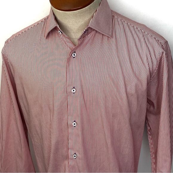 Tommy Hilfiger Men’s Fitted Striped Long Sleeve Button Down Dress Shirt Large - Picture 7 of 12